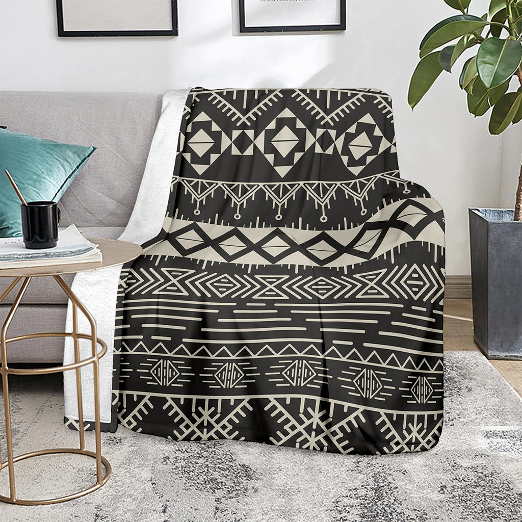 Black And Beige Aztec Pattern Print Blanket