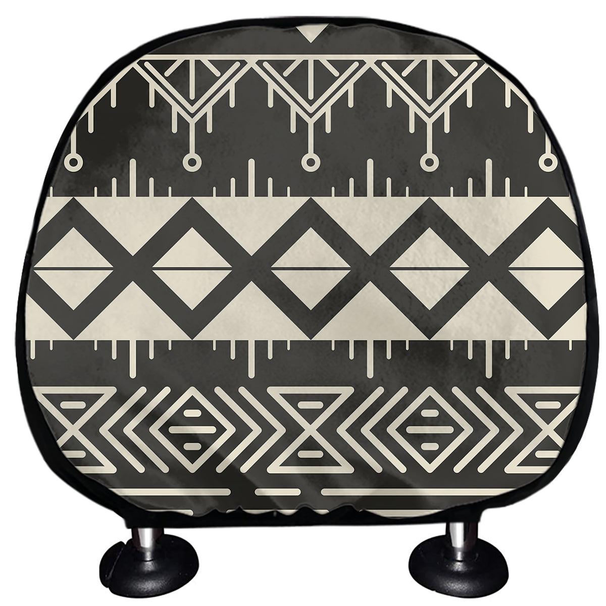 Black And Beige Aztec Pattern Print Car Headrest Covers