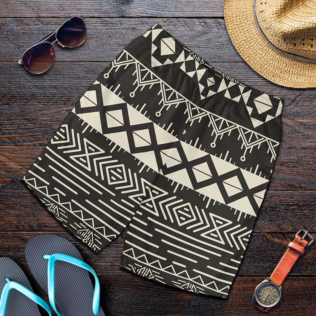 Black And Beige Aztec Pattern Print Men's Shorts