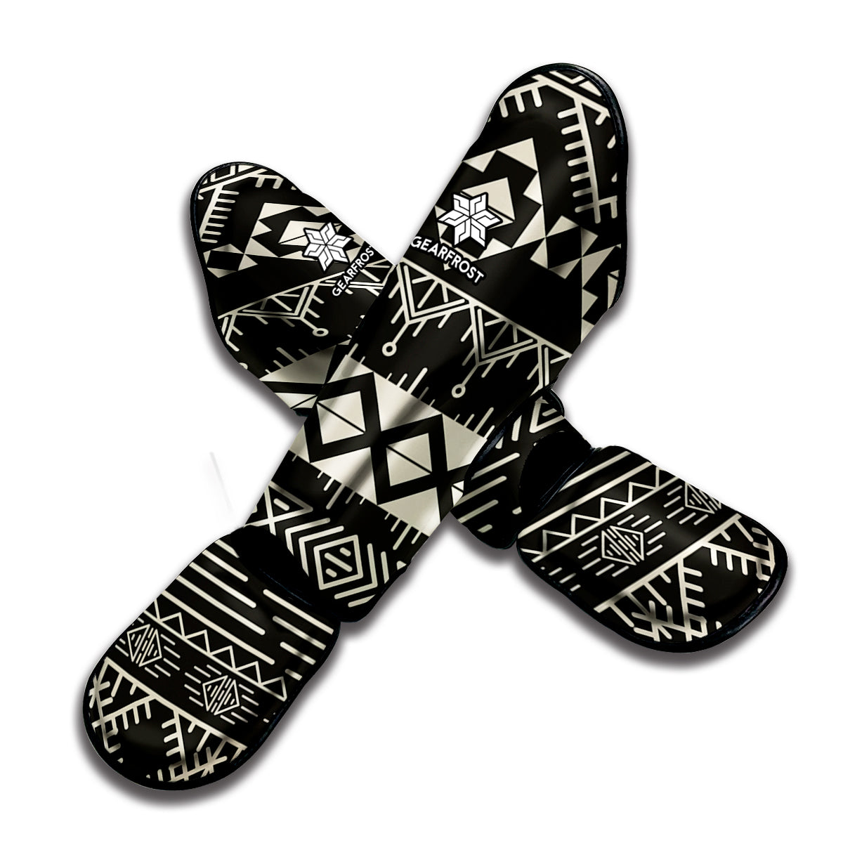 Black And Beige Aztec Pattern Print Muay Thai Shin Guard