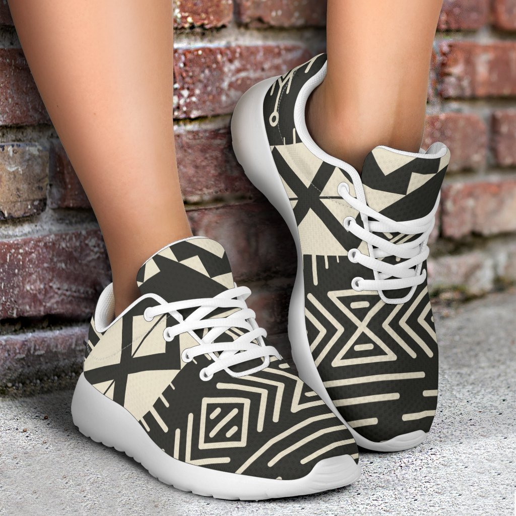 Black And Beige Aztec Pattern Print Sport Shoes GearFrost