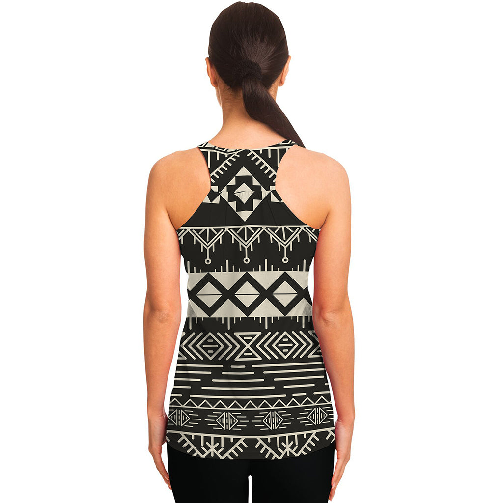 Black And Beige Aztec Pattern Print Women's Racerback Tank Top