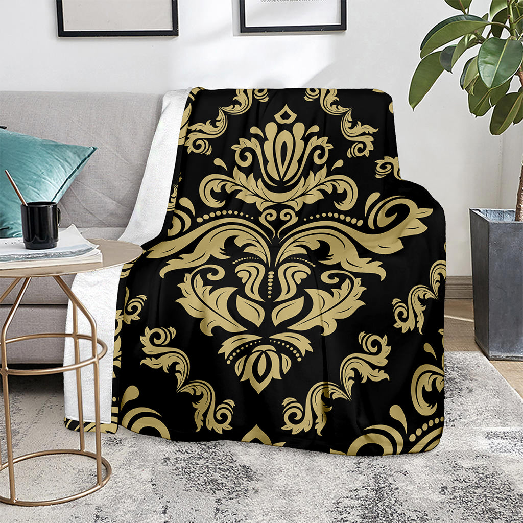 Black And Beige Damask Pattern Print Blanket