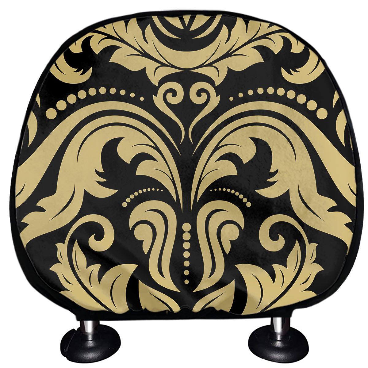 Black And Beige Damask Pattern Print Car Headrest Covers