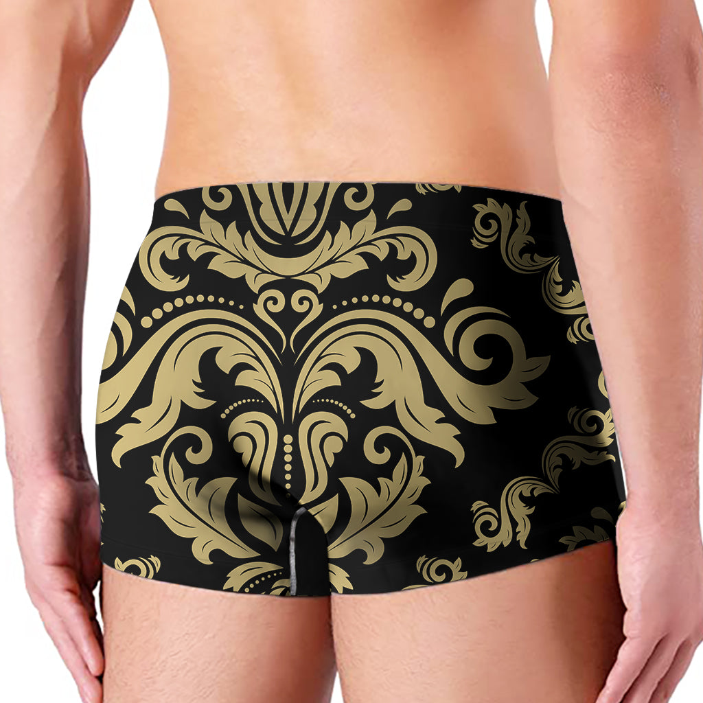 Black And Beige Damask Pattern Print Men's Boxer Briefs