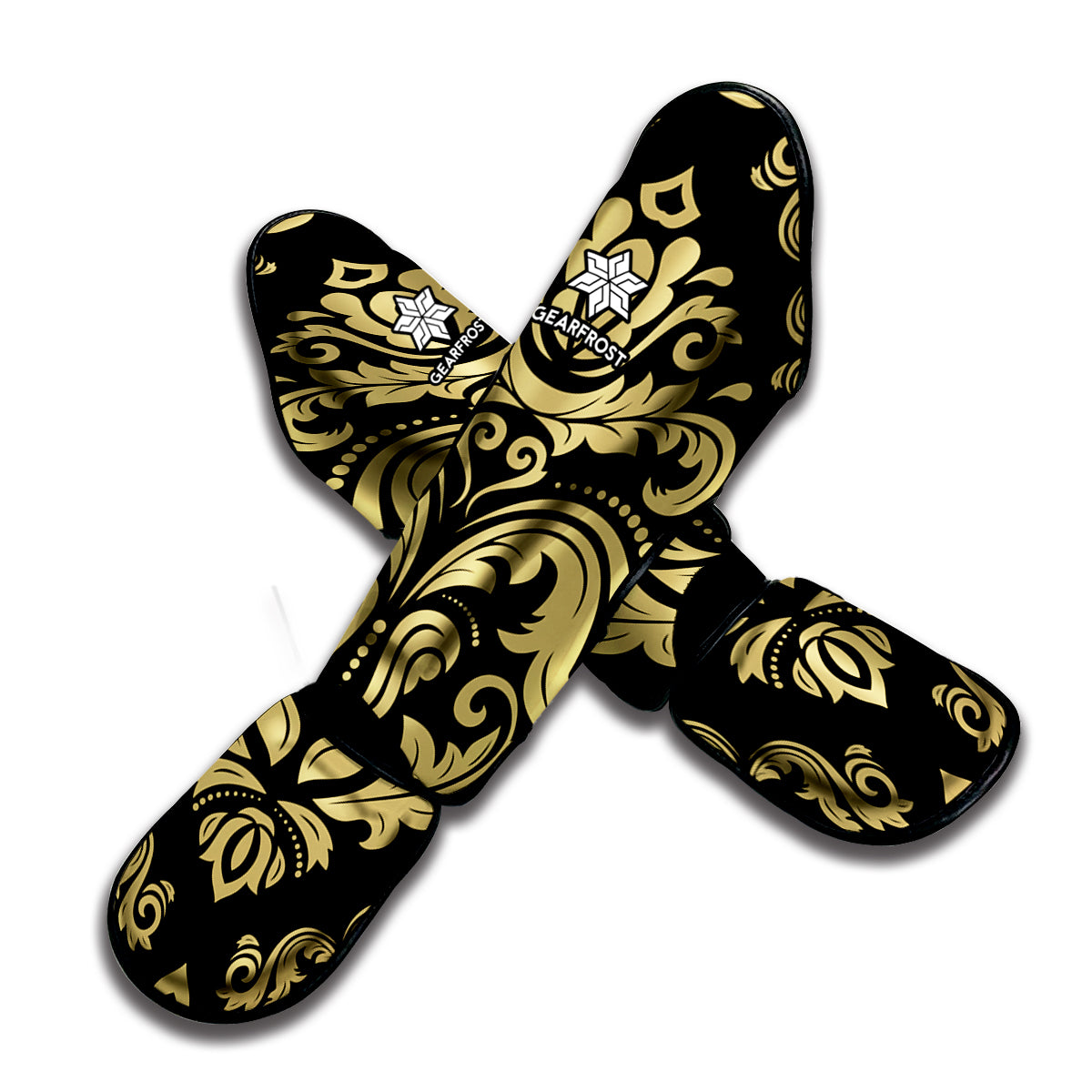 Black And Beige Damask Pattern Print Muay Thai Shin Guard