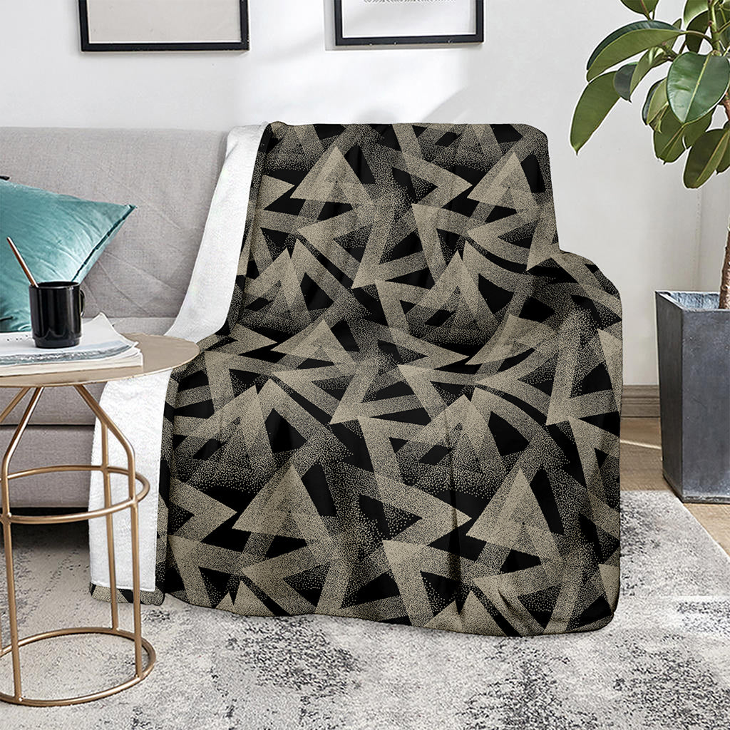 Black And Beige Geometric Triangle Print Blanket