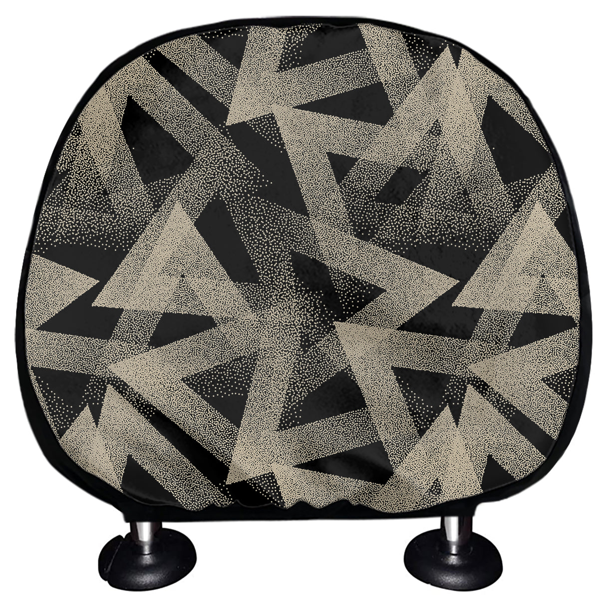 Black And Beige Geometric Triangle Print Car Headrest Covers