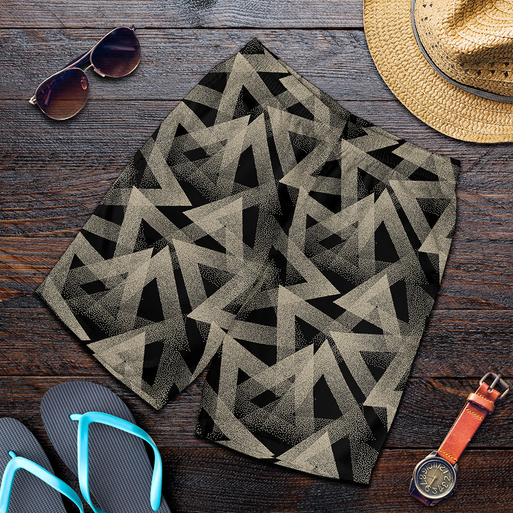 Black And Beige Geometric Triangle Print Men's Shorts
