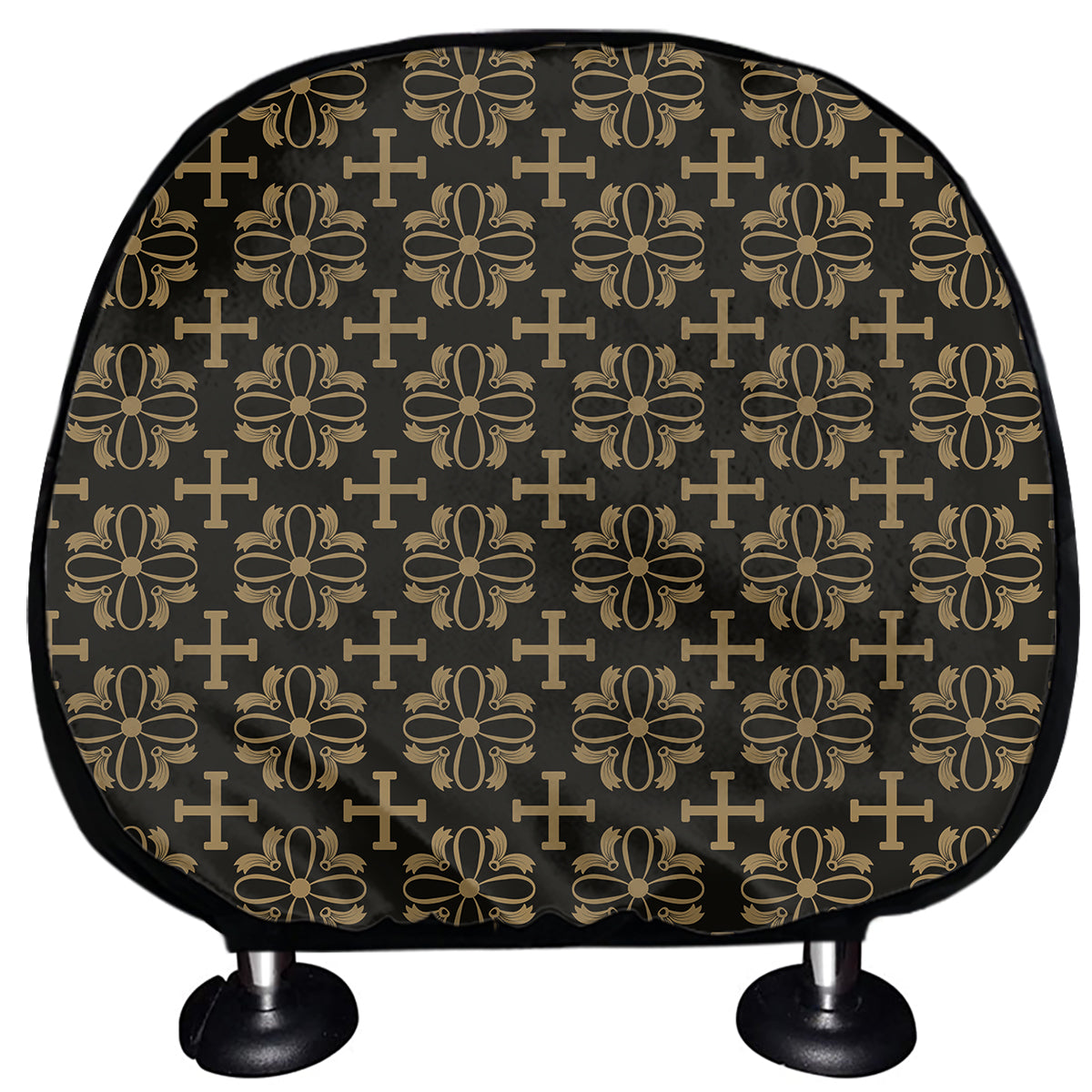 Black And Beige Orthodox Pattern Print Car Headrest Covers