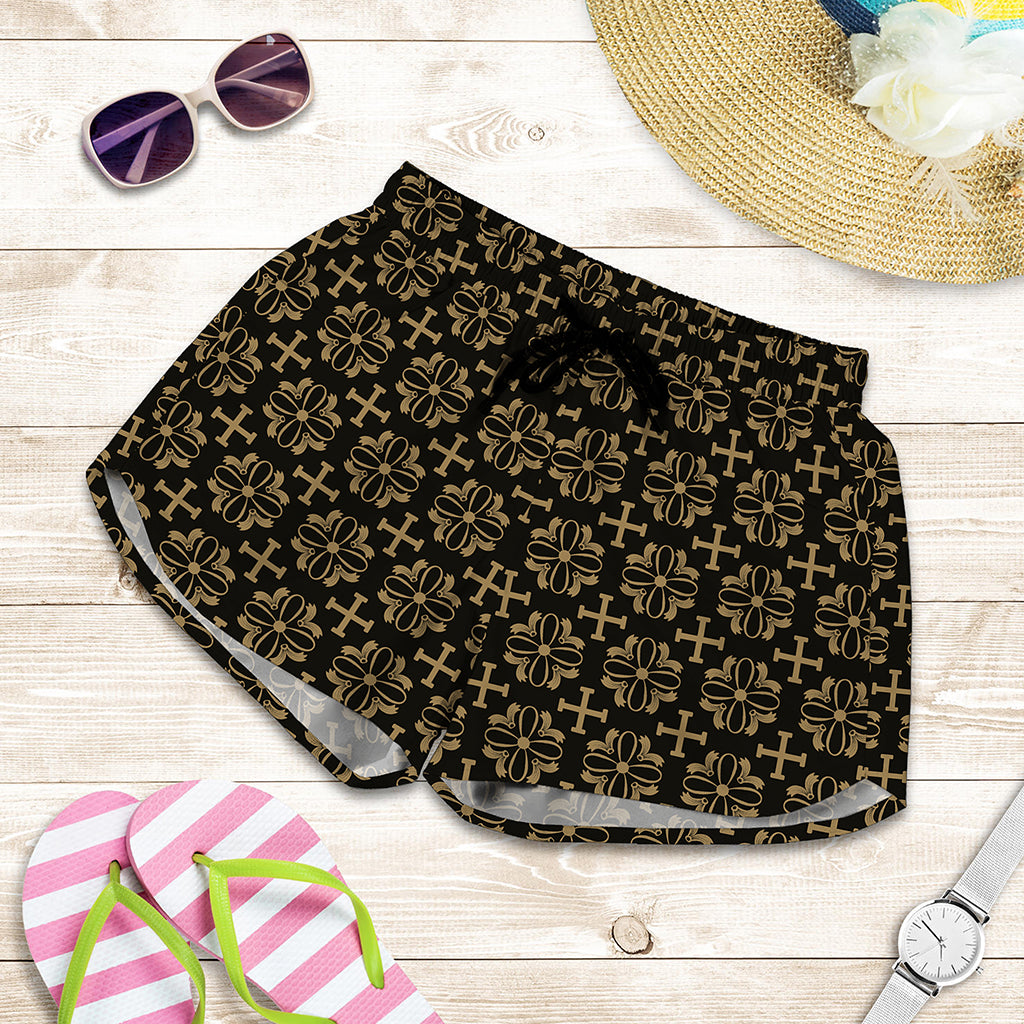 Black And Beige Orthodox Pattern Print Women's Shorts