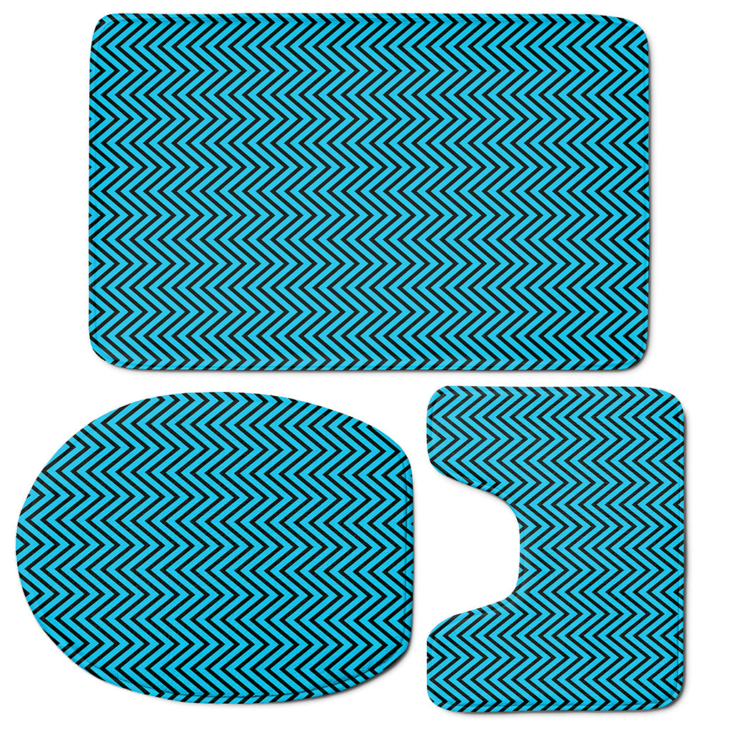 Black And Blue Chevron Pattern Print 3 Piece Bath Mat Set