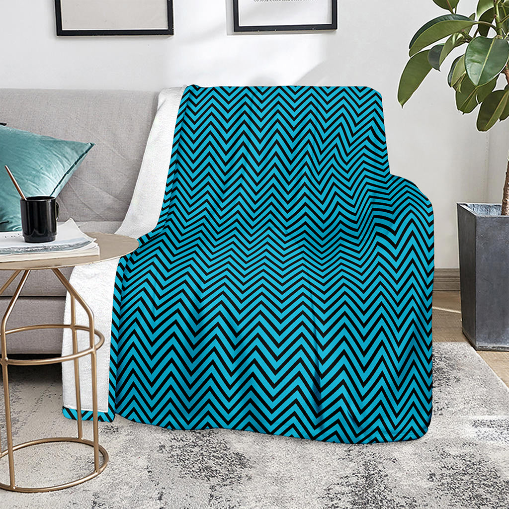 Black And Blue Chevron Pattern Print Blanket