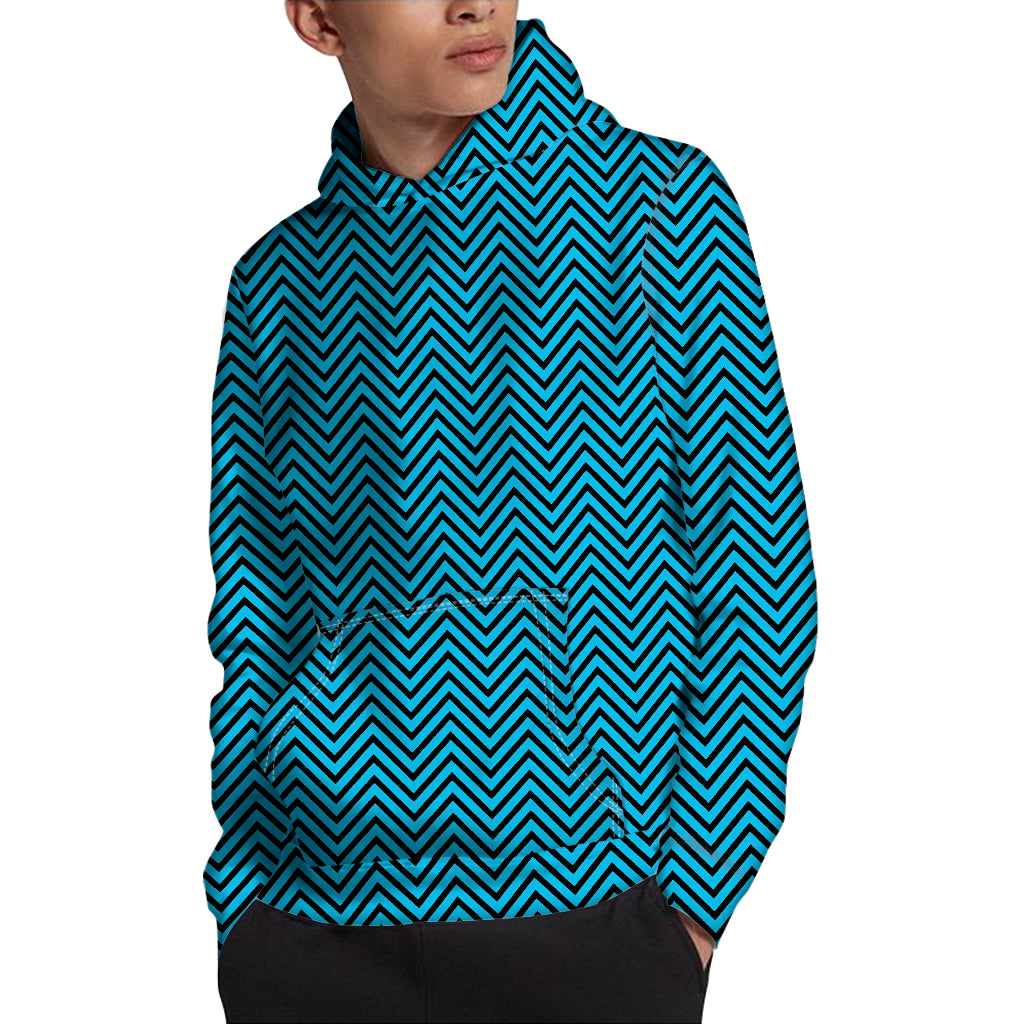 Black And Blue Chevron Pattern Print Pullover Hoodie