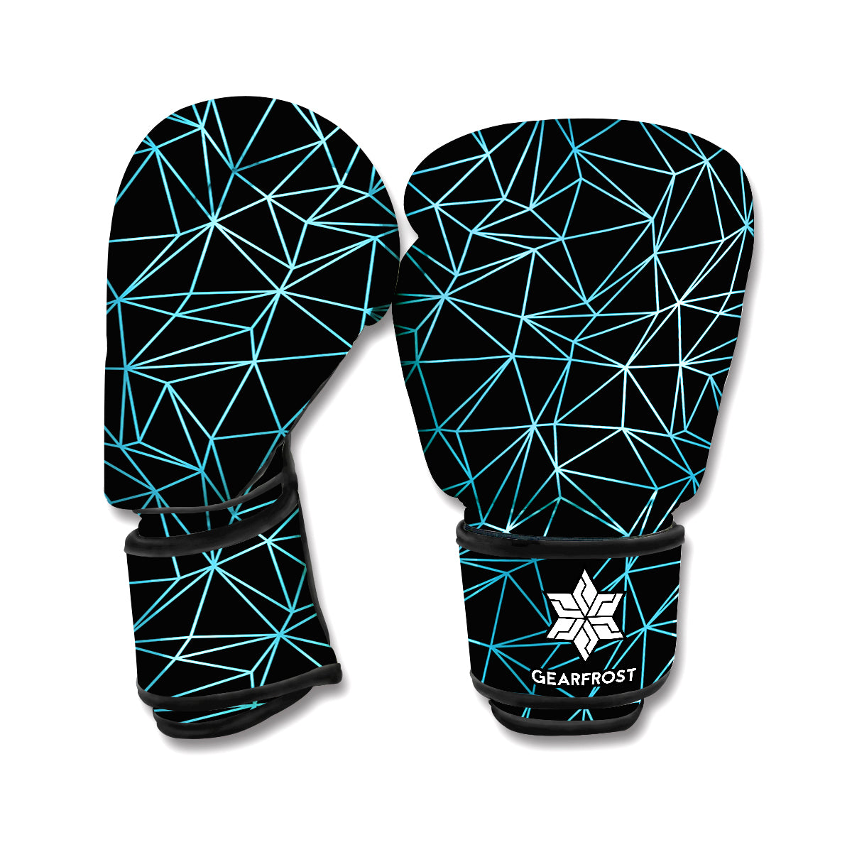 Black And Blue Geometric Mosaic Print Boxing Gloves