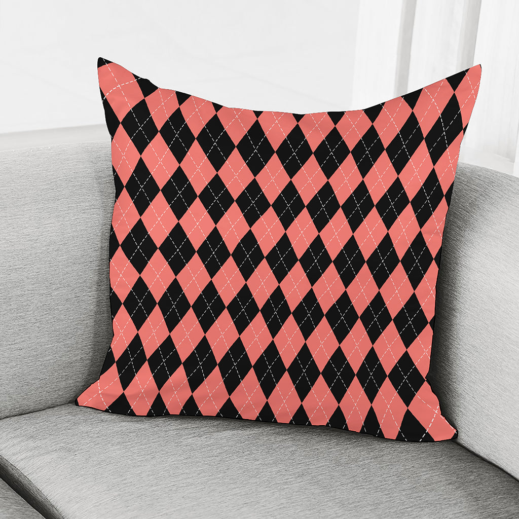 Black And Coral Argyle Pattern Print Pillow Cover