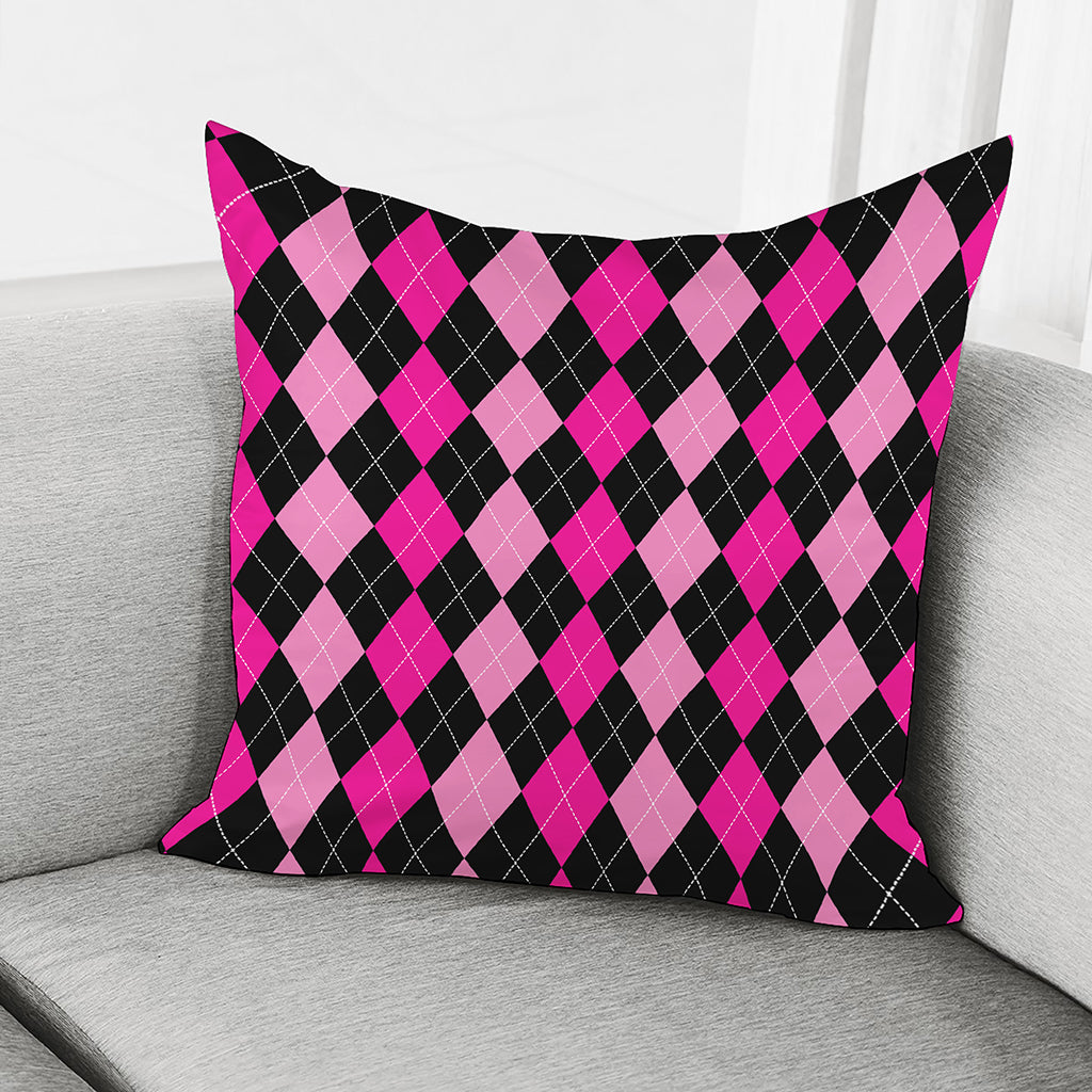 Black And Deep Pink Argyle Pattern Print Pillow Cover