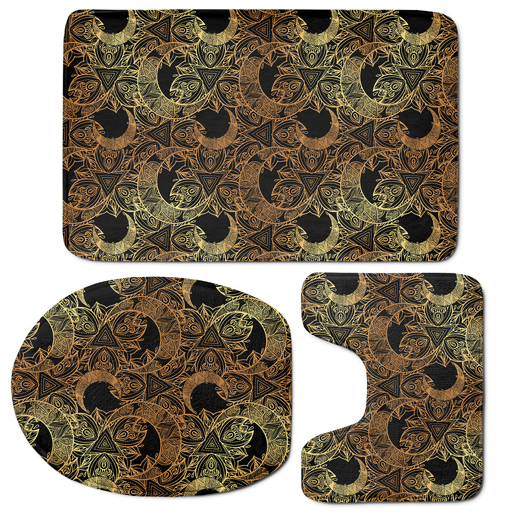 Black And Gold Celestial Pattern Print 3 Piece Bath Mat Set