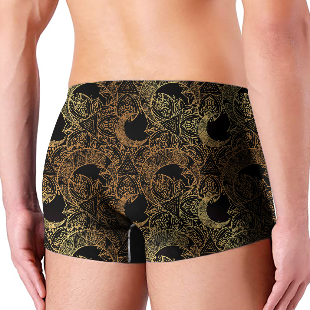 Black And Gold Celestial Pattern Print Men's Boxer Briefs