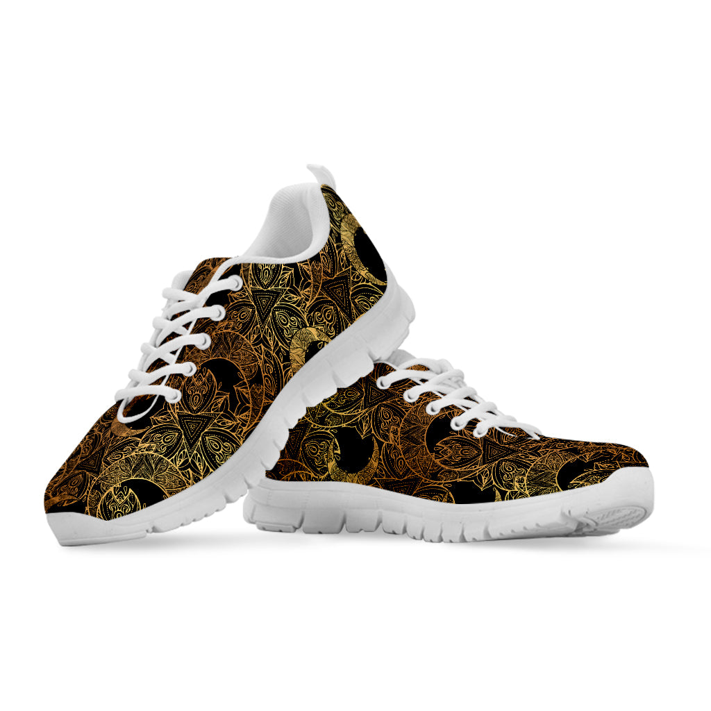 Black And Gold Celestial Pattern Print White Sneakers