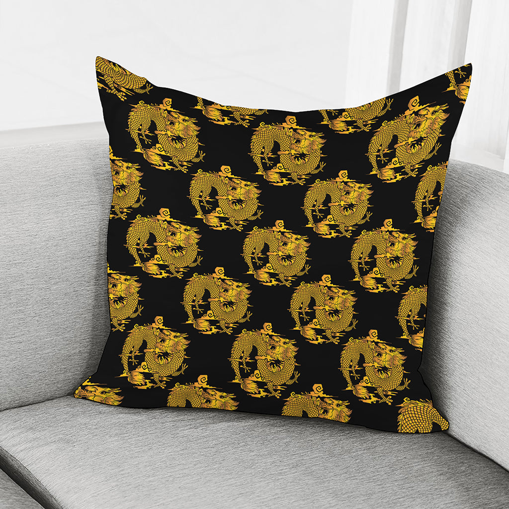 Black And Gold Dragon Pattern Print Pillow Cover
