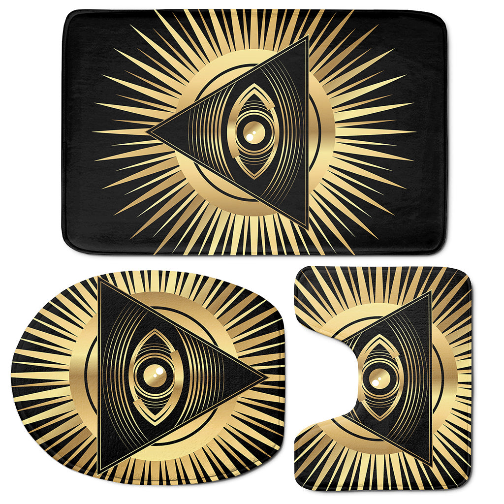 Black And Gold Eye of Providence Print 3 Piece Bath Mat Set