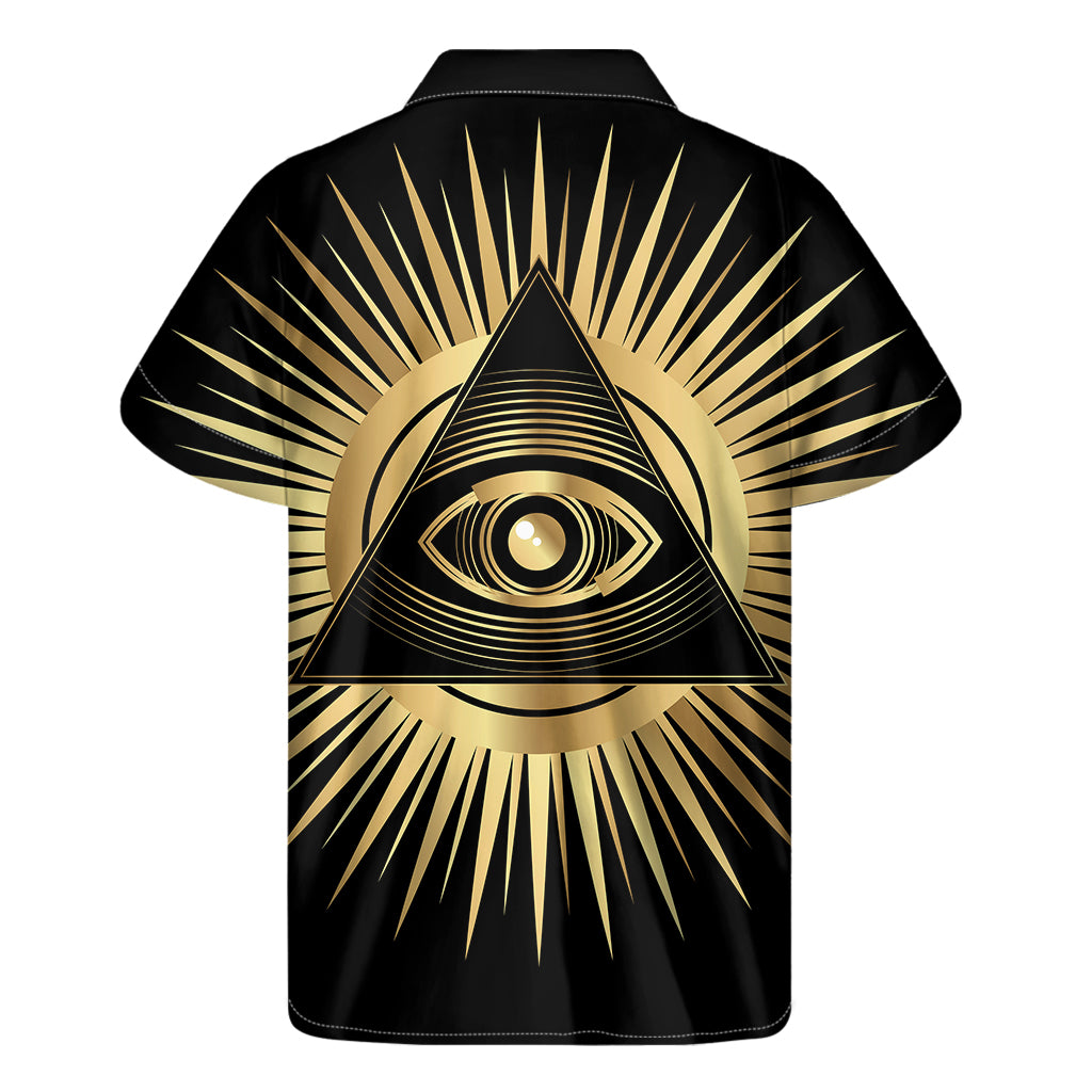 Black And Gold Eye of Providence Print Men's Short Sleeve Shirt