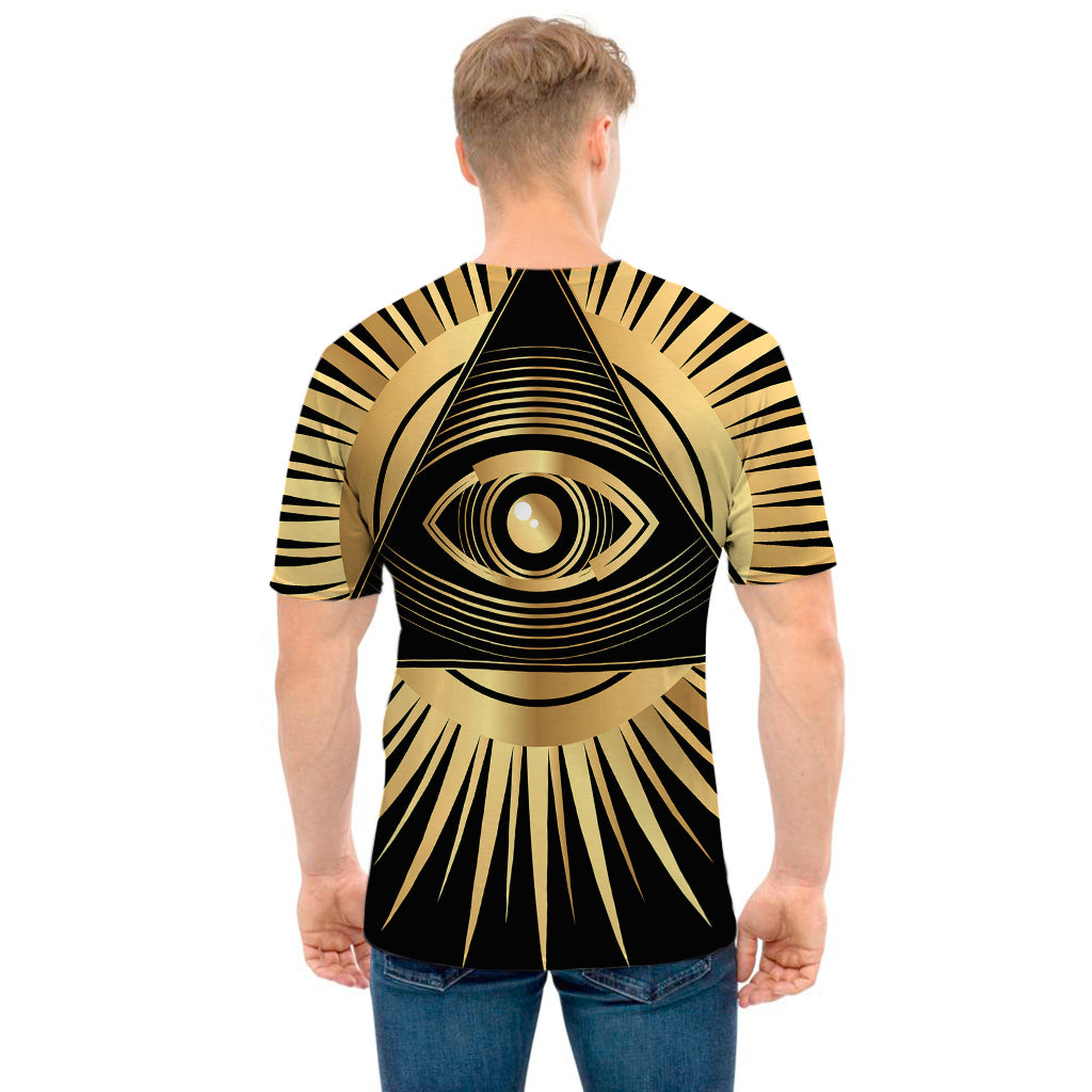 Black And Gold Eye of Providence Print Men's T-Shirt