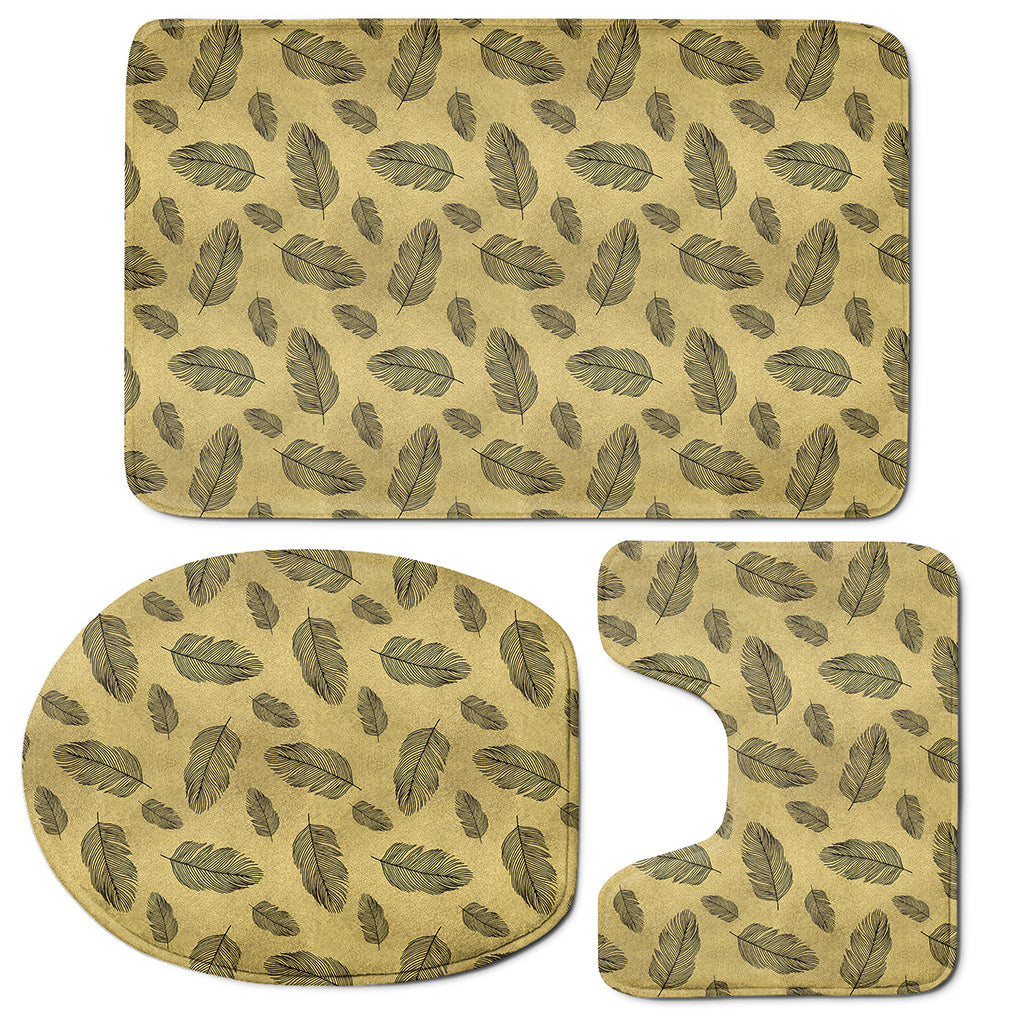 Black And Gold Feather Pattern Print 3 Piece Bath Mat Set