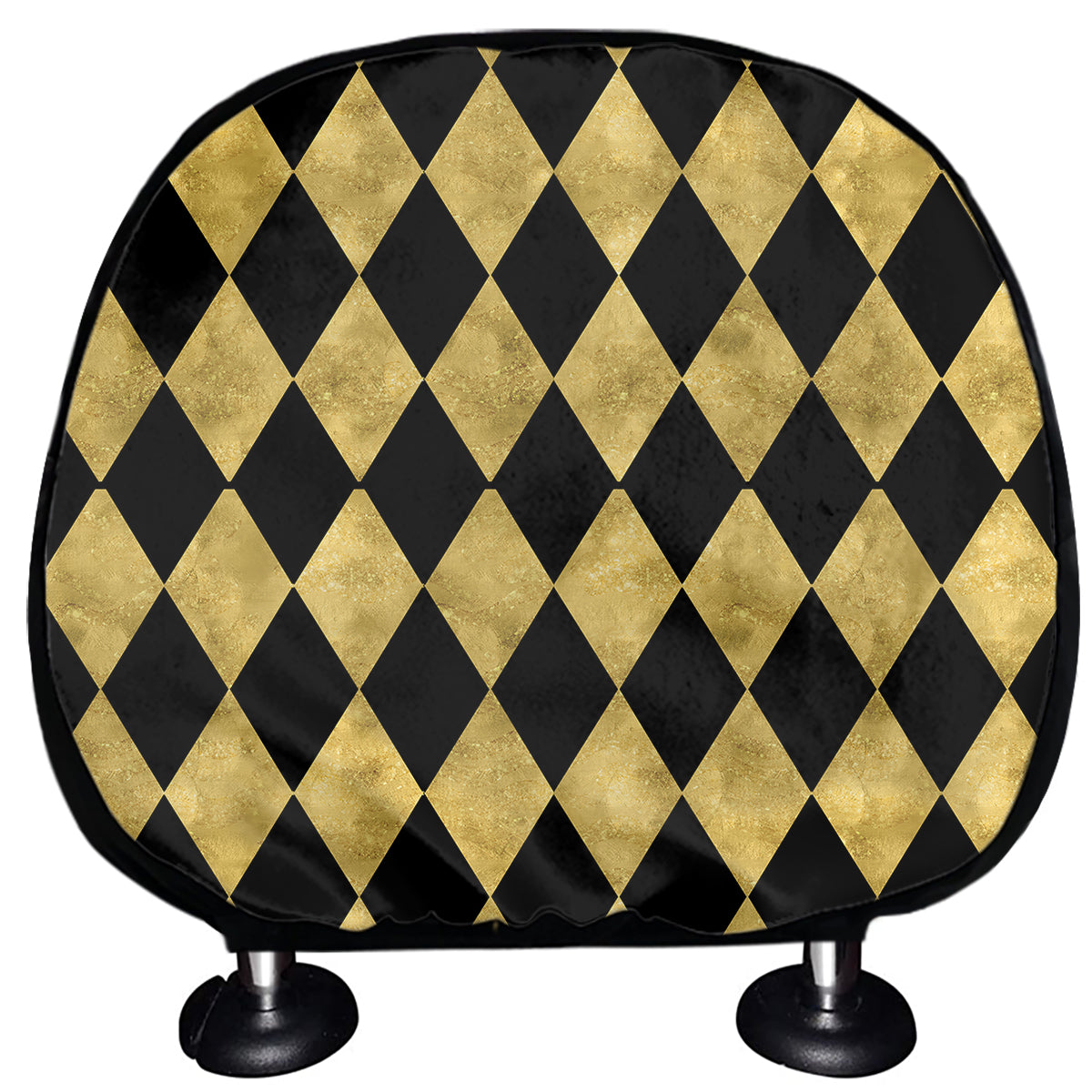 Black And Gold Harlequin Pattern Print Car Headrest Covers