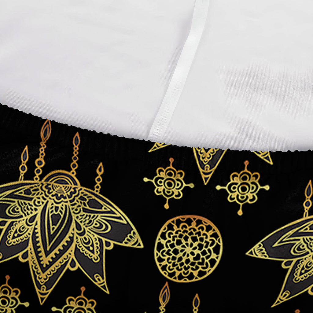 Black And Gold Lotus Flower Print Sofa Cover