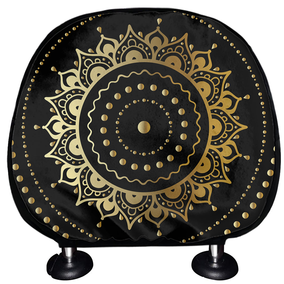 Black And Gold Mandala Print Car Headrest Covers