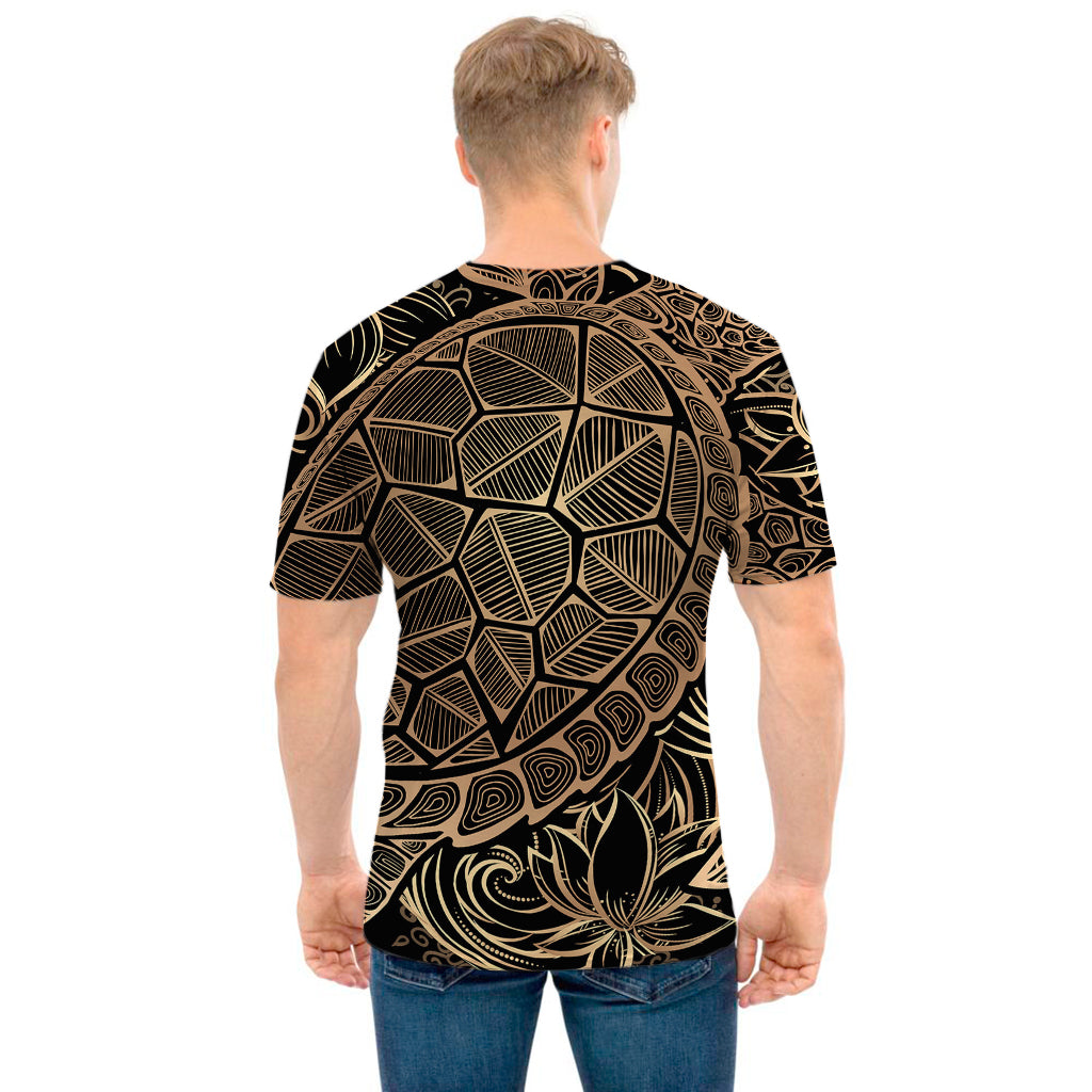 Black And Gold Sea Turtle Print Men's T-Shirt