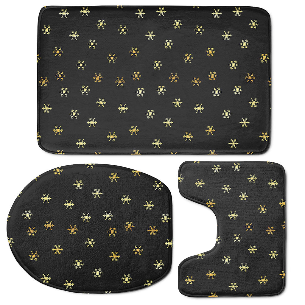 Black And Gold Snowflake Pattern Print 3 Piece Bath Mat Set