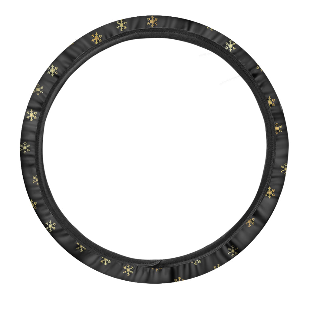 Black And Gold Snowflake Pattern Print Car Steering Wheel Cover