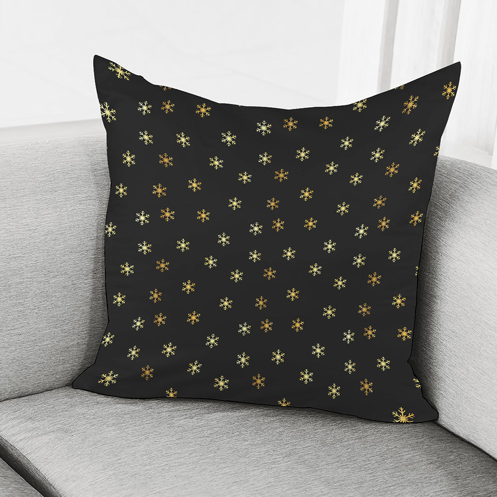 Black And Gold Snowflake Pattern Print Pillow Cover
