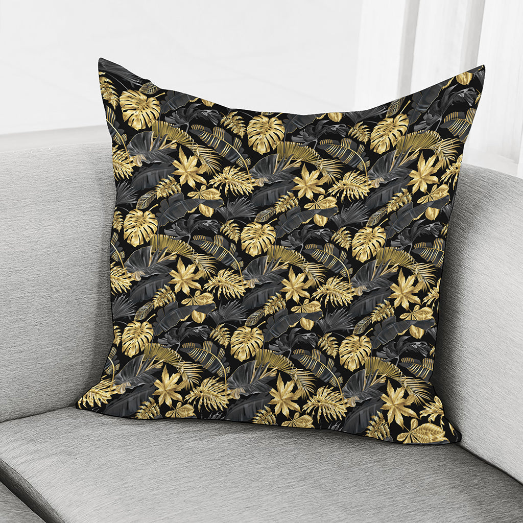 Black And Gold Tropical Pattern Print Pillow Cover