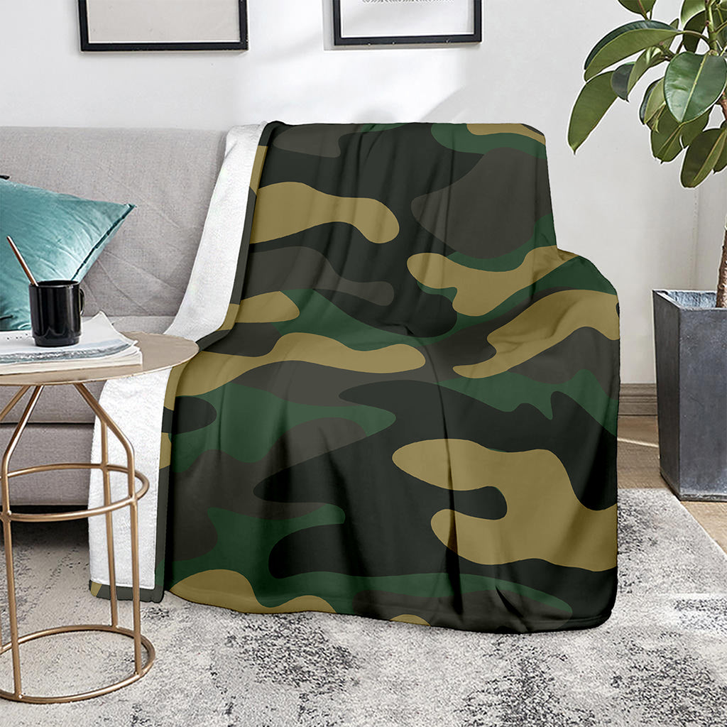 Black And Green Camouflage Print Blanket