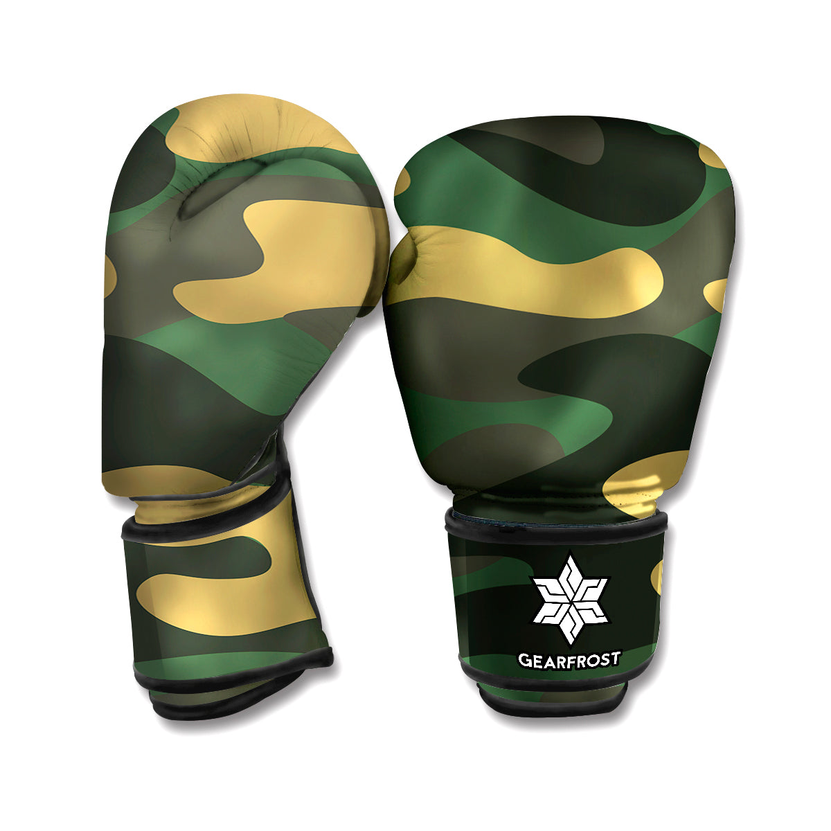 Black And Green Camouflage Print Boxing Gloves