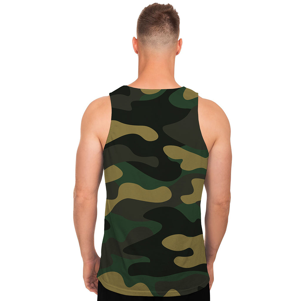 Black And Green Camouflage Print Men's Tank Top