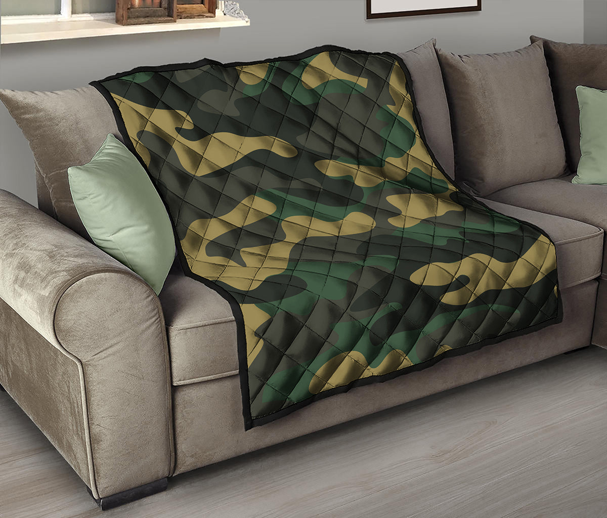 Black And Green Camouflage Print Quilt