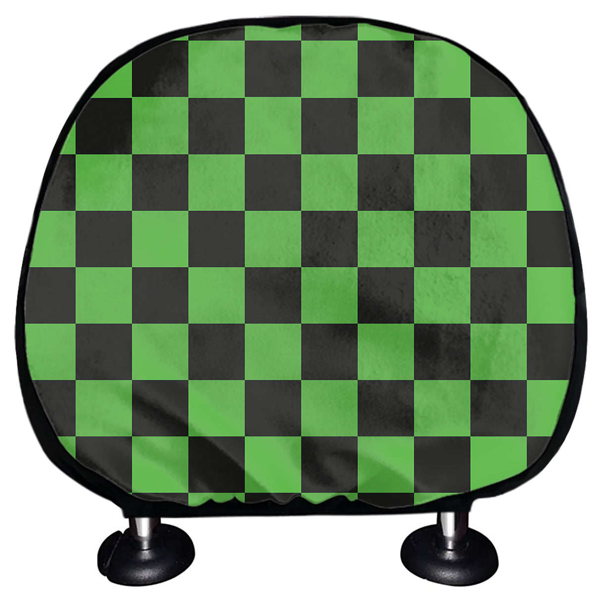 Black And Green Checkered Print Car Headrest Covers