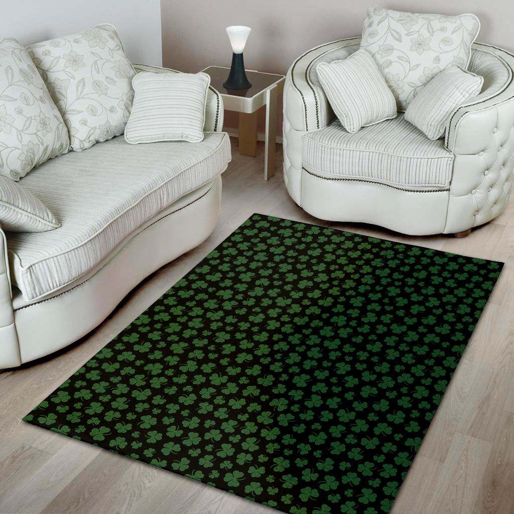 Black And Green Shamrock Pattern Print Area Rug