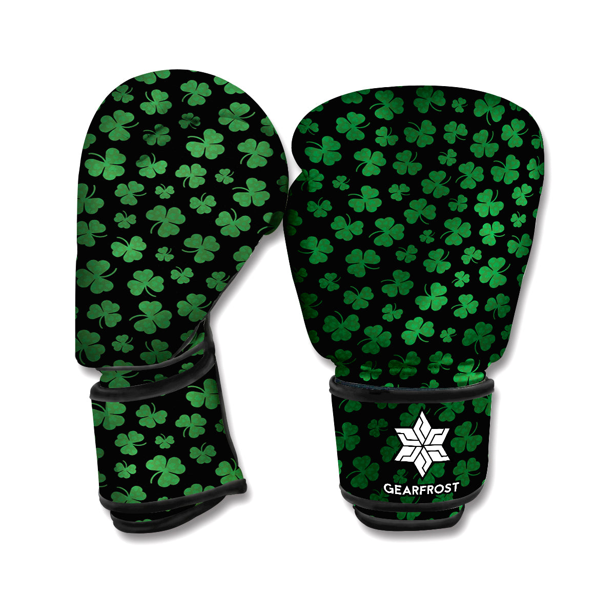 Black And Green Shamrock Pattern Print Boxing Gloves