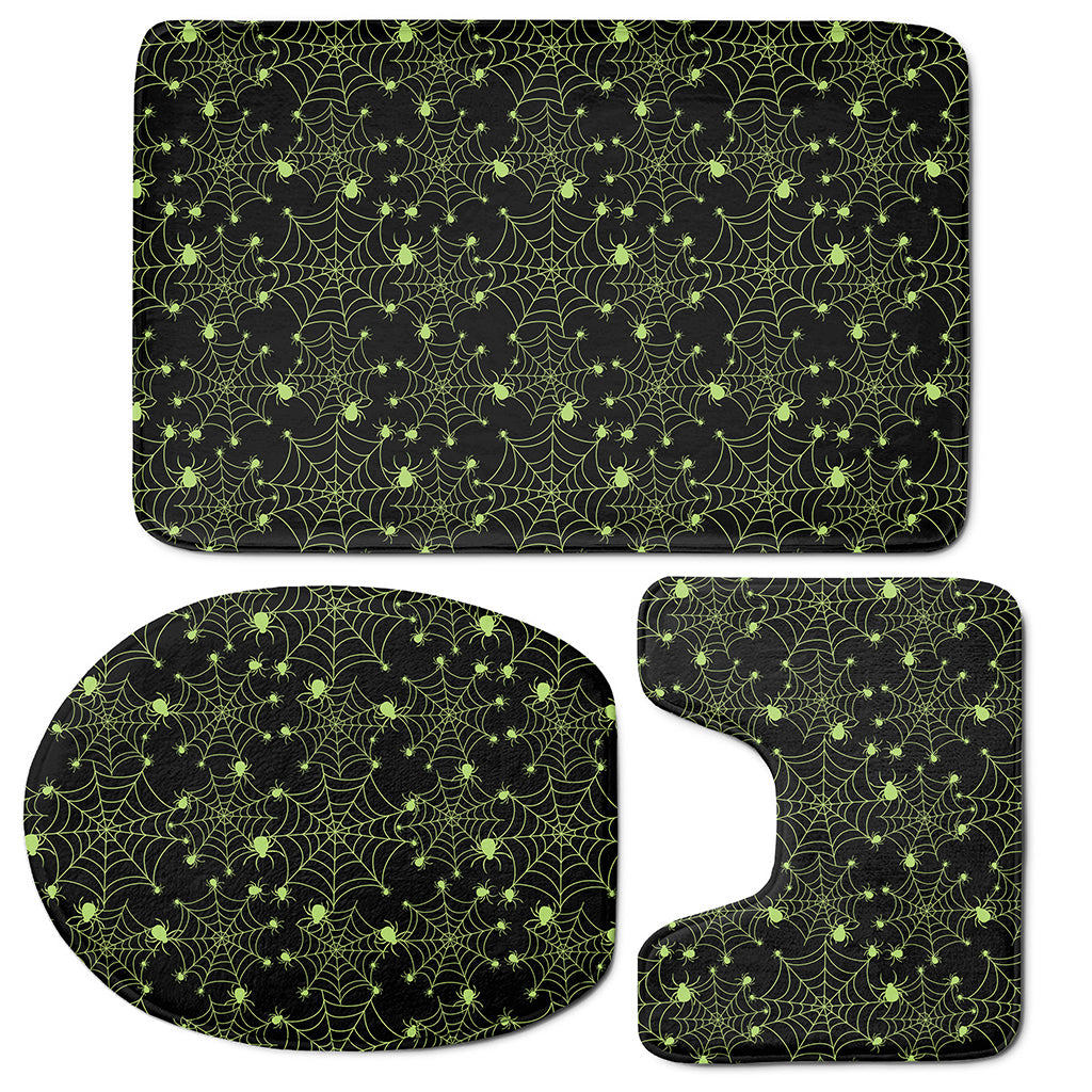 Black And Green Spider Web Pattern Print 3 Piece Bath Mat Set