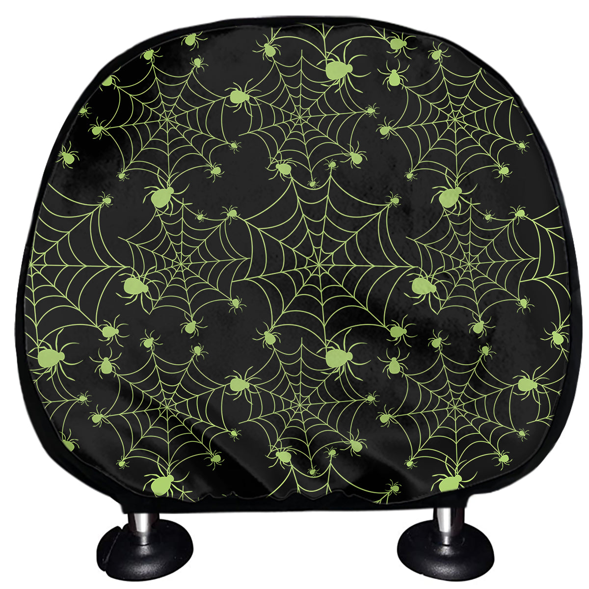 Black And Green Spider Web Pattern Print Car Headrest Covers