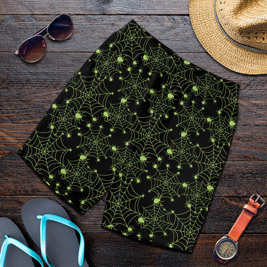 Black And Green Spider Web Pattern Print Men's Shorts