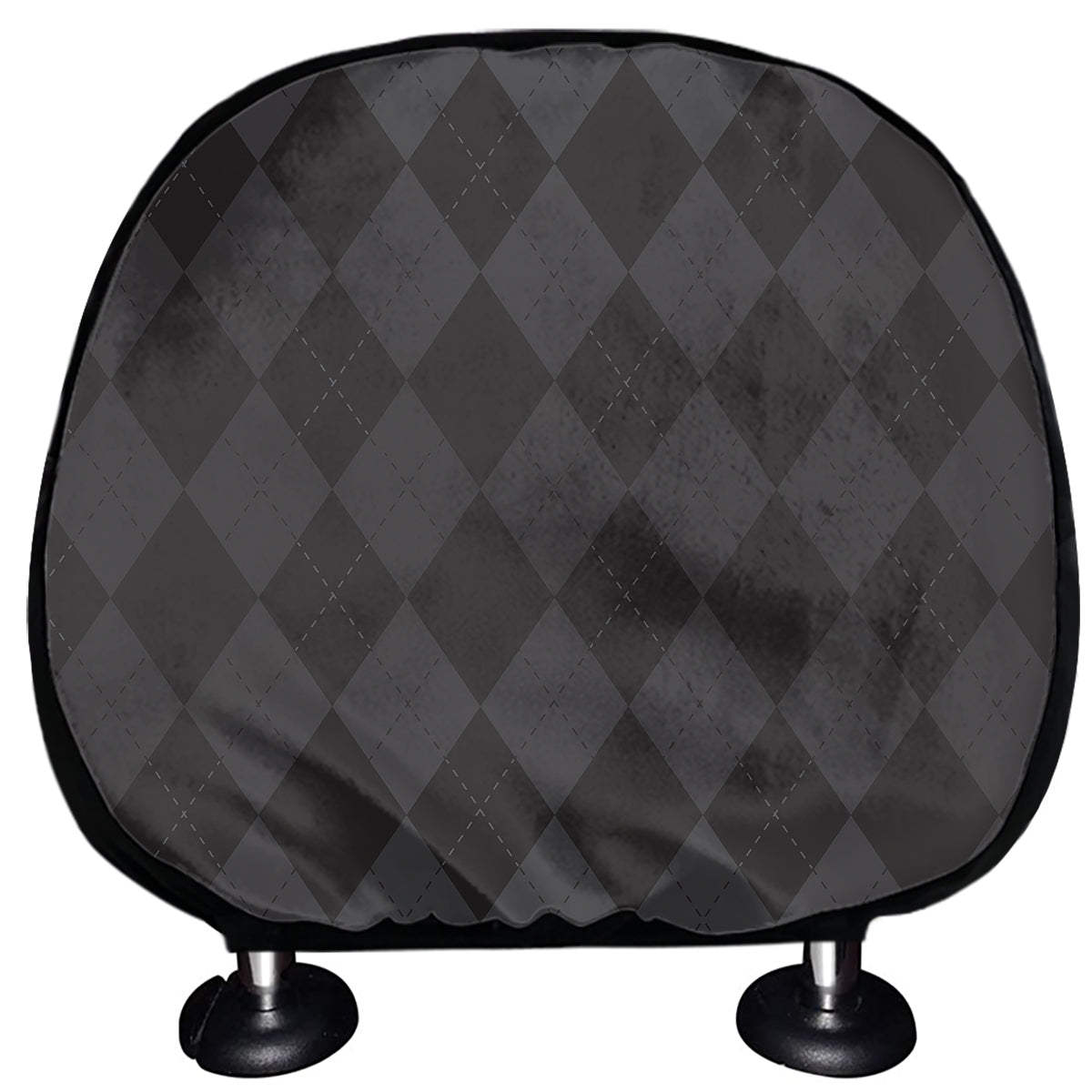 Black And Grey Argyle Pattern Print Car Headrest Covers