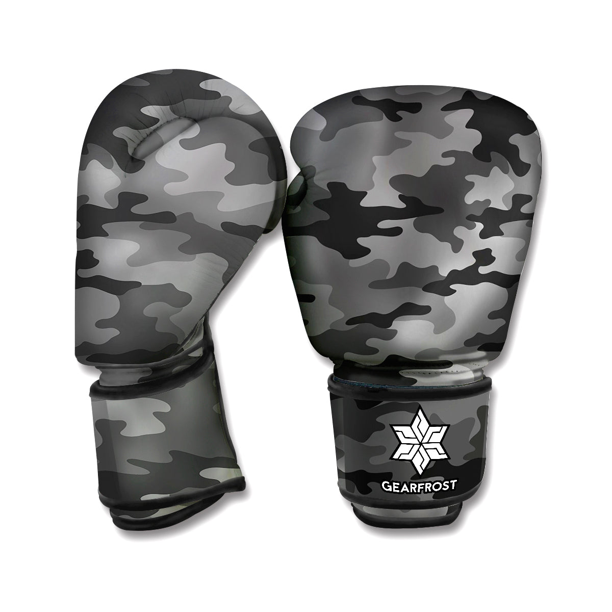 Black And Grey Camouflage Print Boxing Gloves