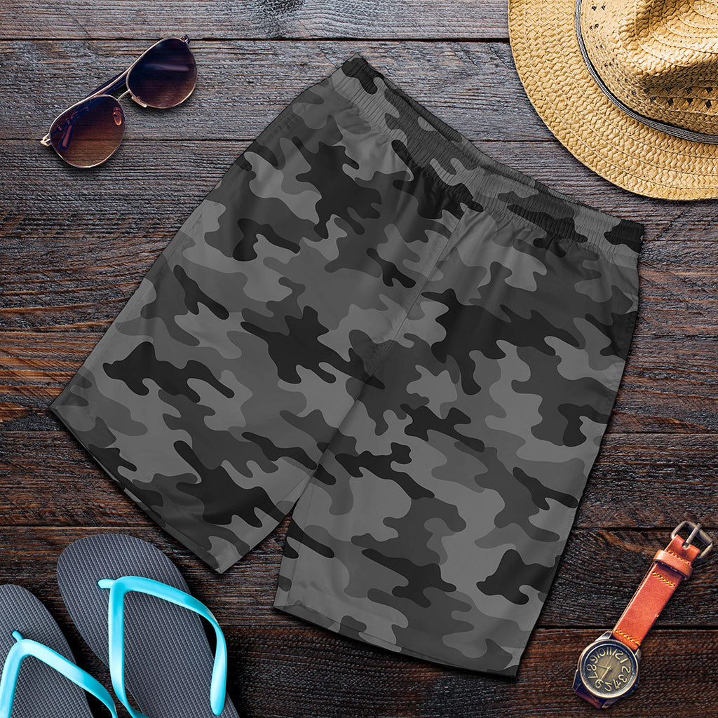 Black And Grey Camouflage Print Men's Shorts